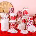 Funtery 48 Set 12 Oz Valentines Day Paper Coffee Cups with Lids Valentines Disposable Paper Cups Valentines Hot Cocoa Party Supplies for Valentines Coffee Tea Beverage6 Styles